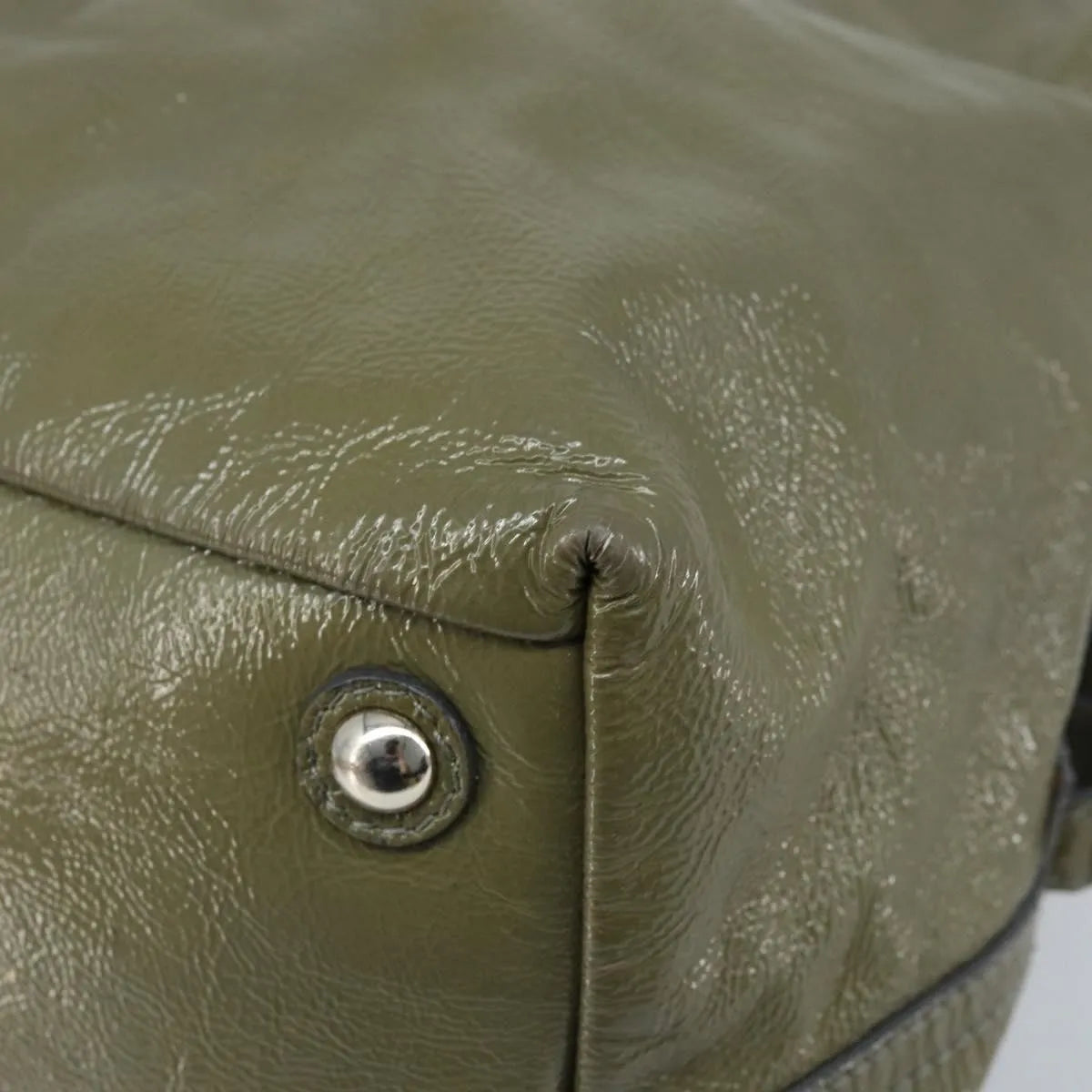 Saint Laurent Easy Y Satchel Patent Khaki Patent_Leather Handbag (Pre-Owned)