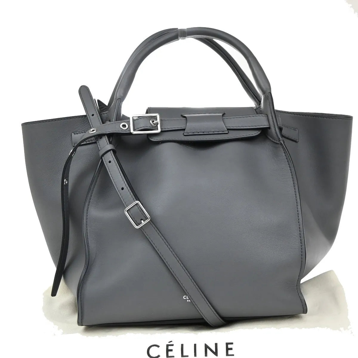 Celine Big Smooth Leather Gray Leather Handbag (Pre-Owned)