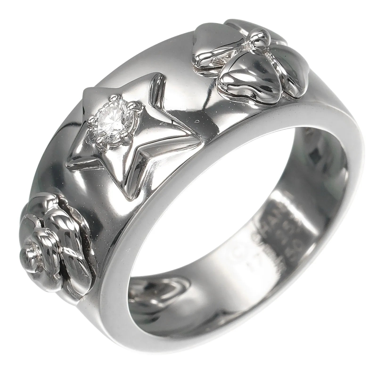 Chanel 3 Symbols 18K White Gold With Diamond Silver White_Gold Ring Jewelry (Pre-Owned)
