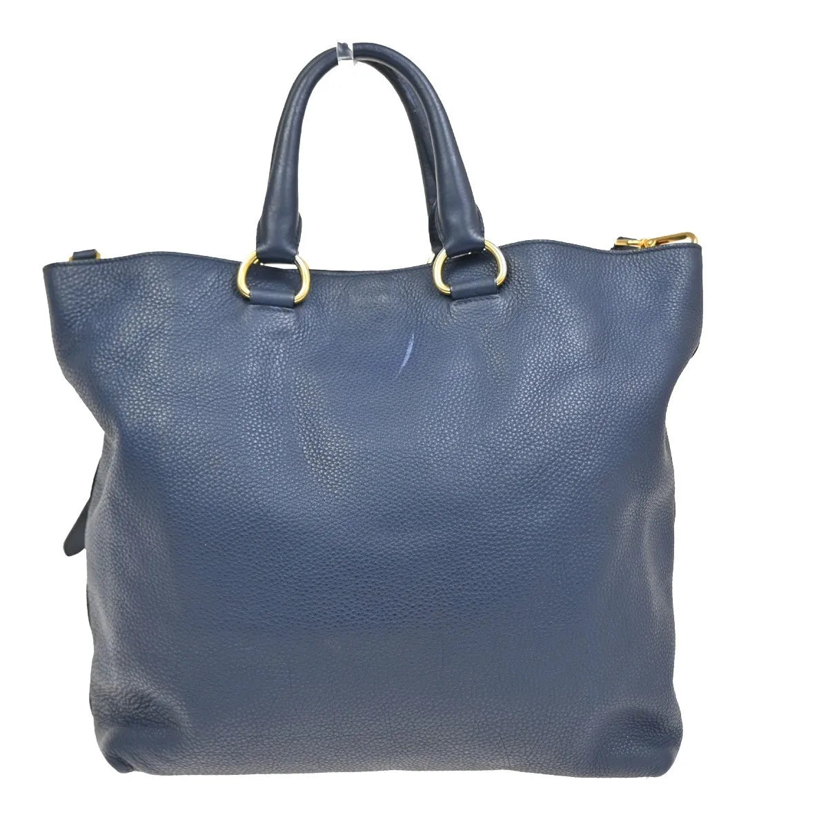 Prada Shopping Tote Vitello Daino Navy Leather Tote Bag Bag (Pre-Owned)
