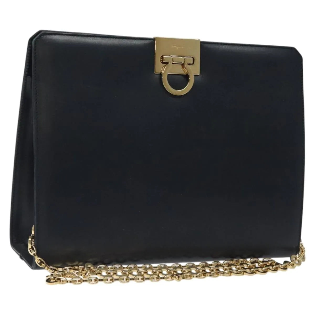 Salvatore Ferragamo Vintage Gancini Chain Leather Navy Leather Shoulder Bag Bag (Pre-Owned)