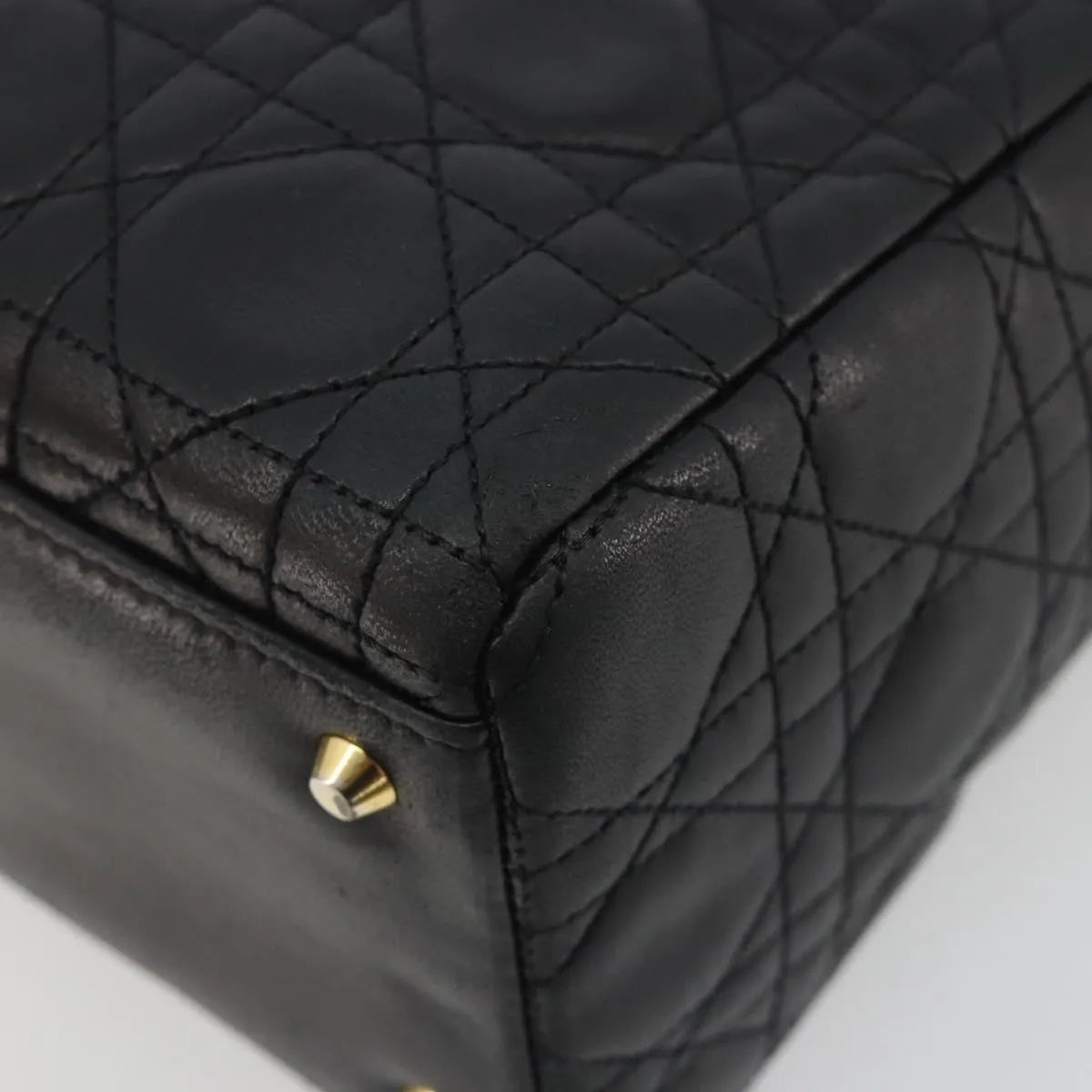 Christian Dior Vintage Lady Dior Cannage Quilt Lambskin Black Leather Handbag (Pre-Owned)