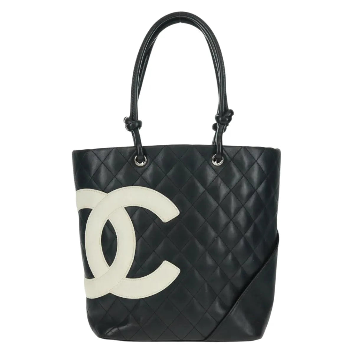 Chanel Cambon Tote Quilted Leather Black Leather Tote Bag Bag (Pre-Owned)