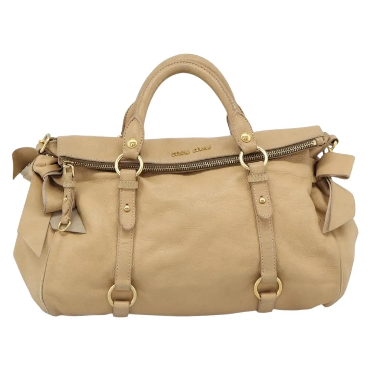Miu Miu Convertible Satchel Leather Beige Leather Handbag (Pre-Owned)
