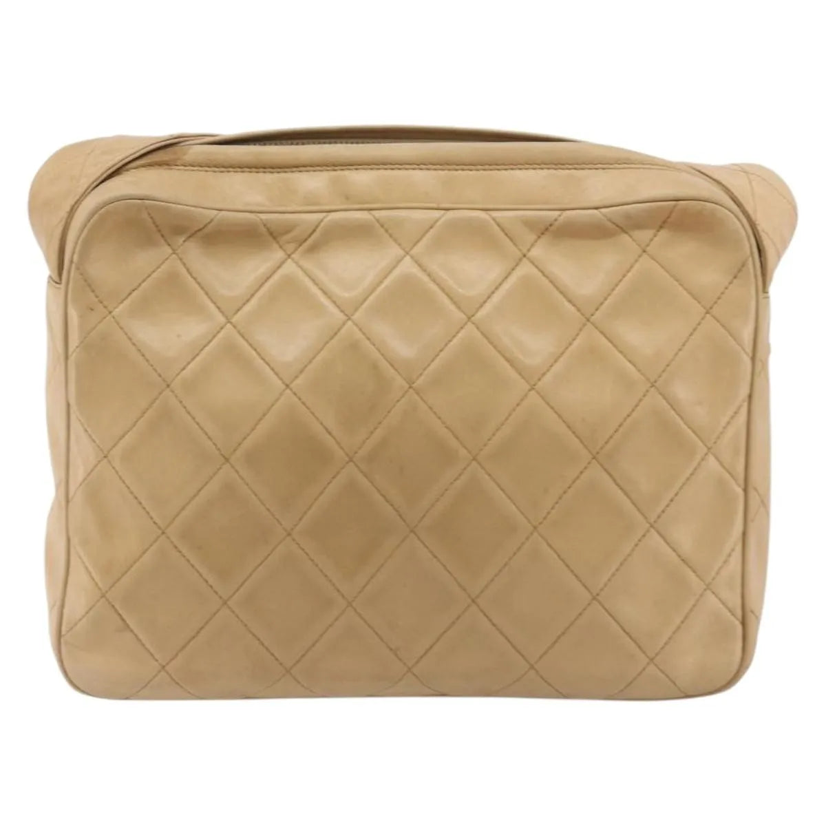 Chanel Vintage Diamond Cc Flap Pocket Quilted Lambskin Beige Leather Shoulder Bag Bag (Pre-Owned)