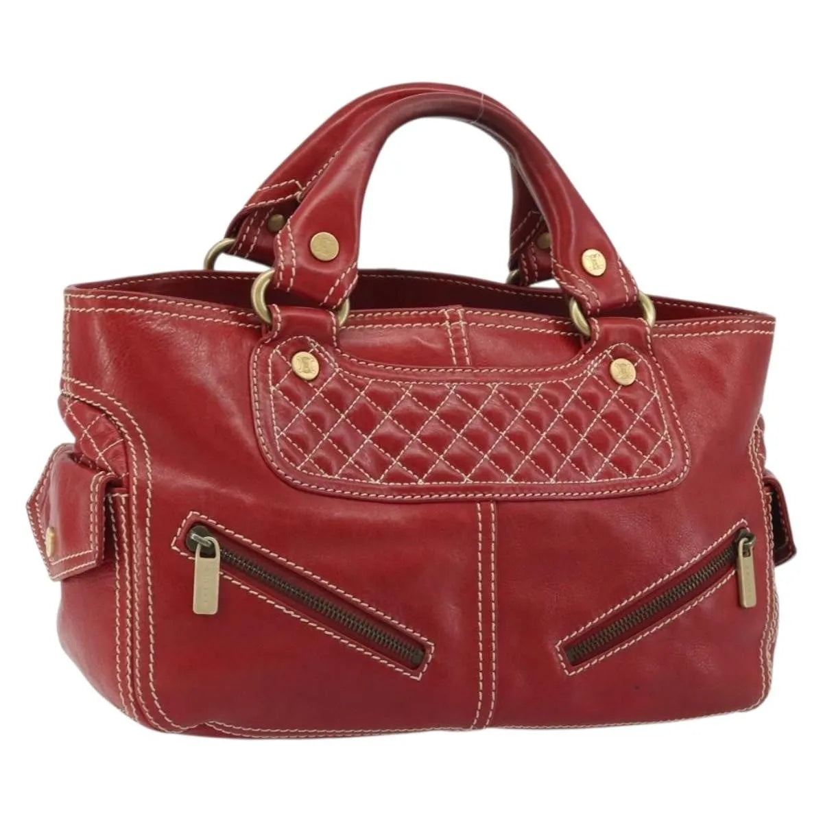 Celine Boogie Satchel Leather Red Leather Handbag (Pre-Owned)