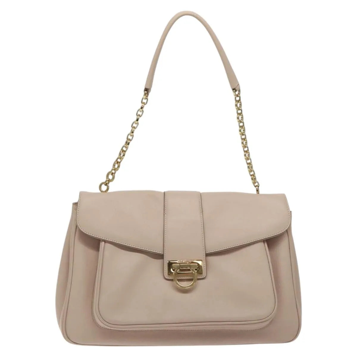 Salvatore Ferragamo Gancini Chain Leather Beige Leather Shoulder Bag Bag (Pre-Owned)