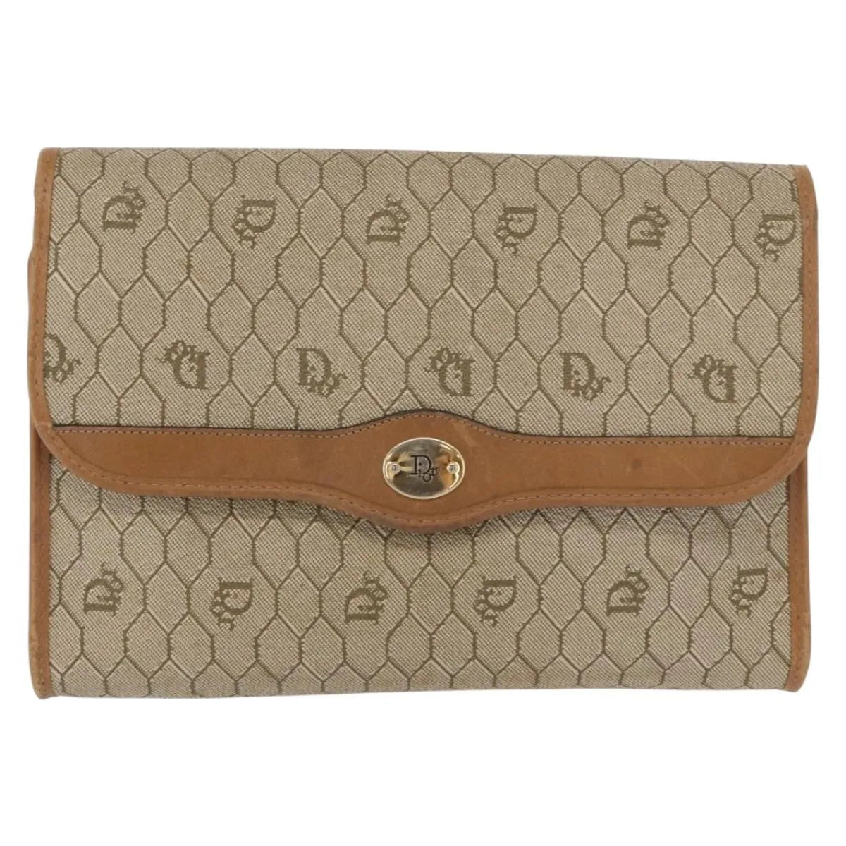 Christian Dior Vintage Honeycomb Chain Canvas Beige Canvas Shoulder Bag Bag (Pre-Owned)