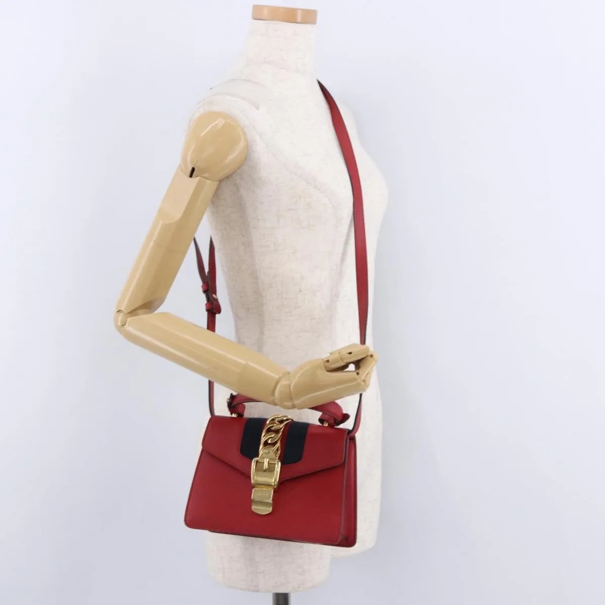 Gucci Sylvie Belt Leather Red Leather Handbag (Pre-Owned)