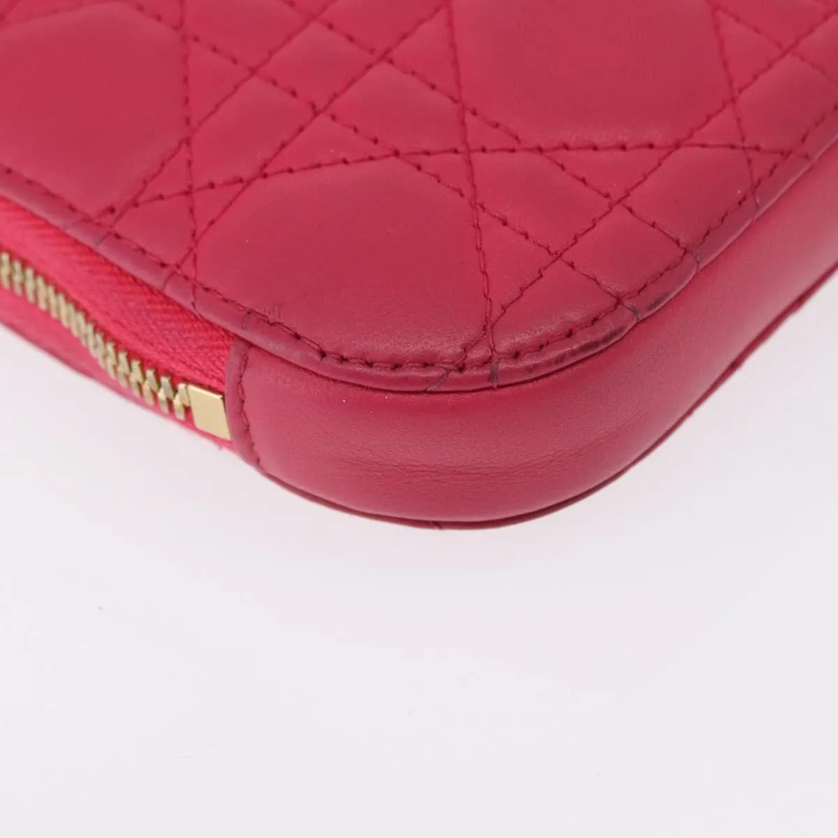 Christian Dior Lady Dior Phone Holder On Chain Cannage Quilt Lambskin Pink Leather Clutche & Pouche Bag (Pre-Owned)