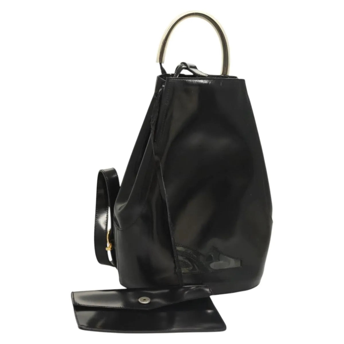 Salvatore Ferragamo Gancini Patent Leather Black Patent_Leather Backpack Bag (Pre-Owned)