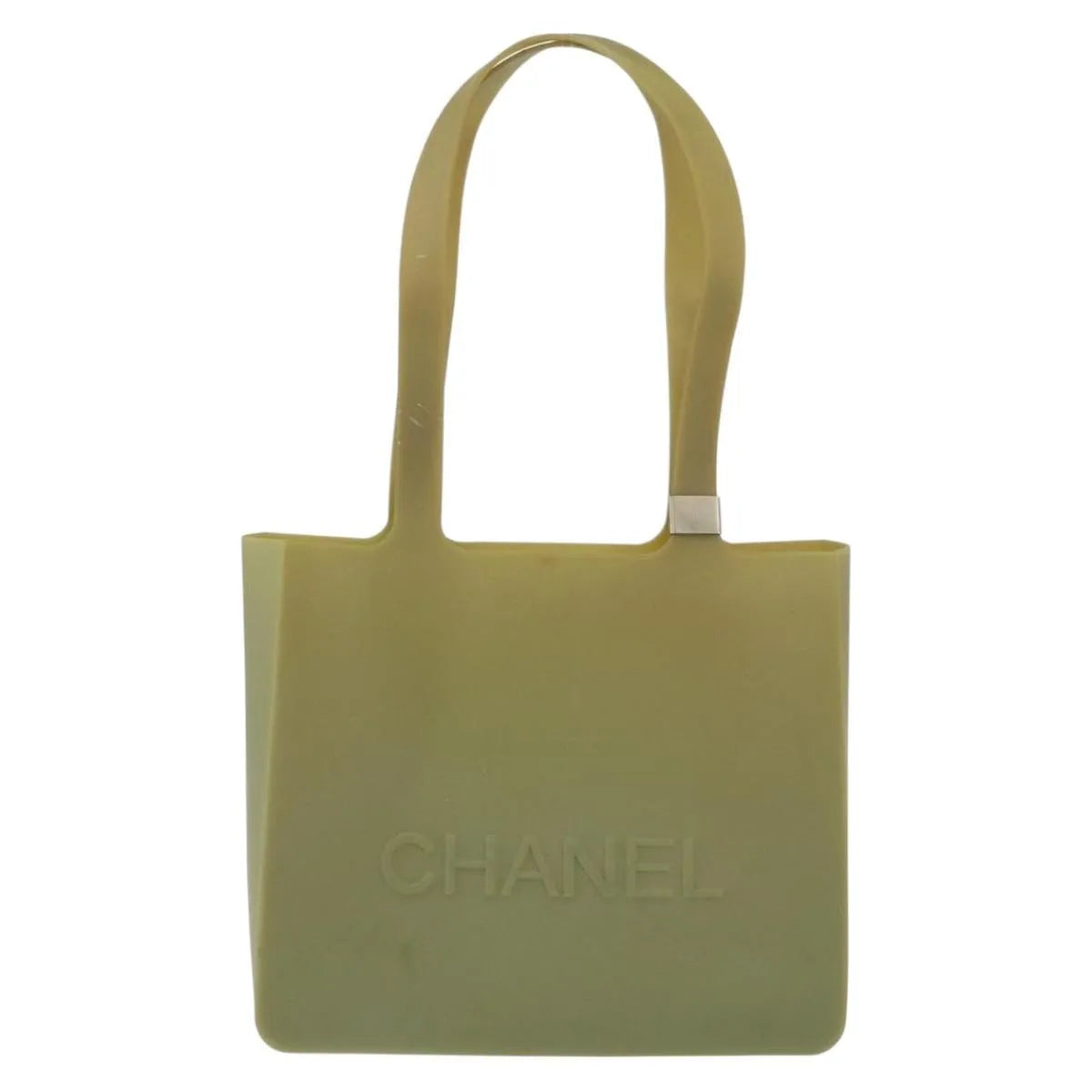 Chanel Vintage Logo Tote Plastic Khaki Plastic Tote Bag Bag (Pre-Owned)