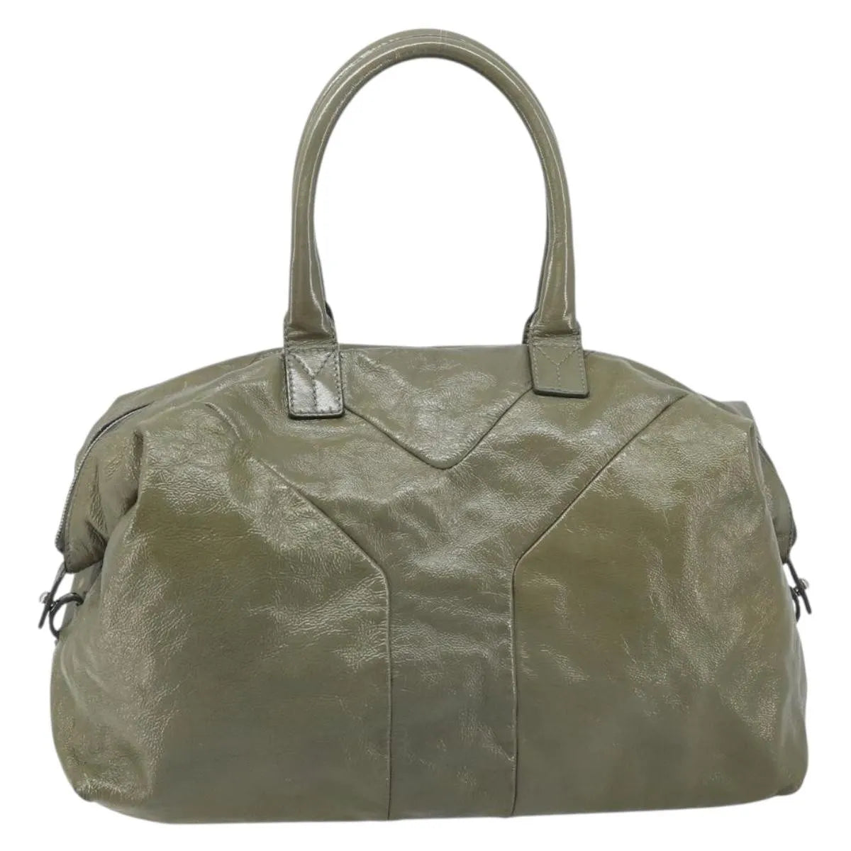 Saint Laurent Easy Y Satchel Patent Khaki Patent_Leather Handbag (Pre-Owned)