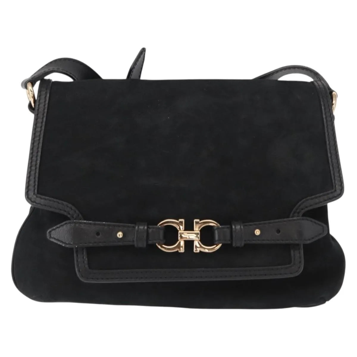 Salvatore Ferragamo Gancini Suede Black Suede Shoulder Bag Bag (Pre-Owned)