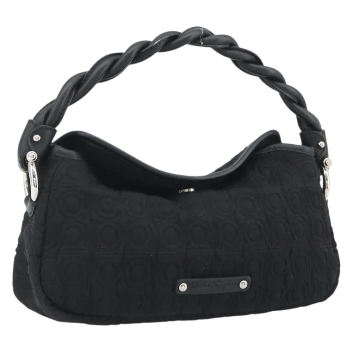 Salvatore Ferragamo Gancini Hobo Leather Black Cotton Handbag (Pre-Owned)