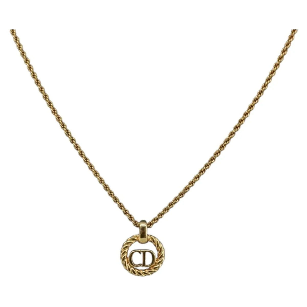 Christian Dior Cd Round Pendant Metal Gold Metal Necklace Jewelry (Pre-Owned)