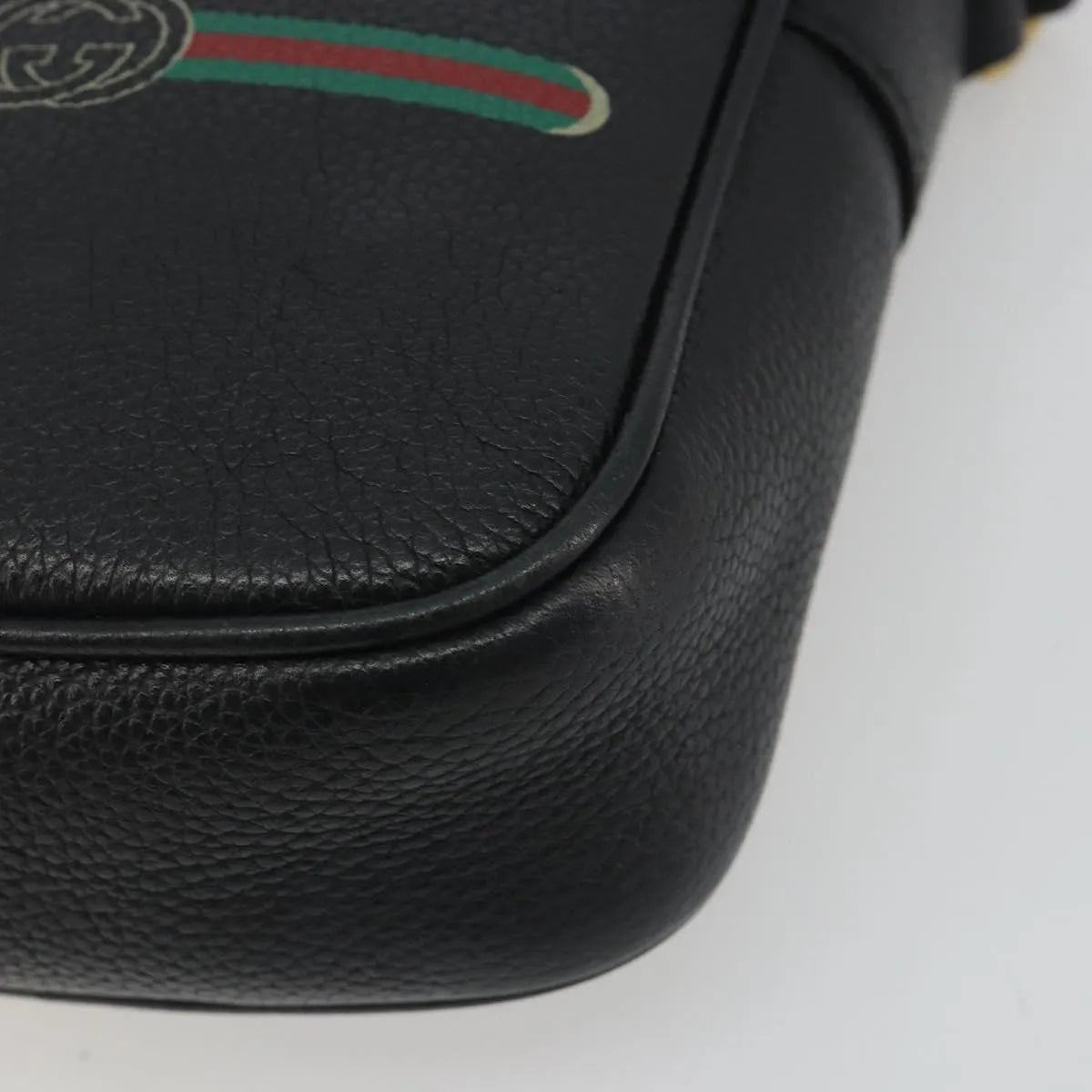 Gucci Logo Zip Messenger Printed Leather Black Leather Clutche & Pouche Bag (Pre-Owned)