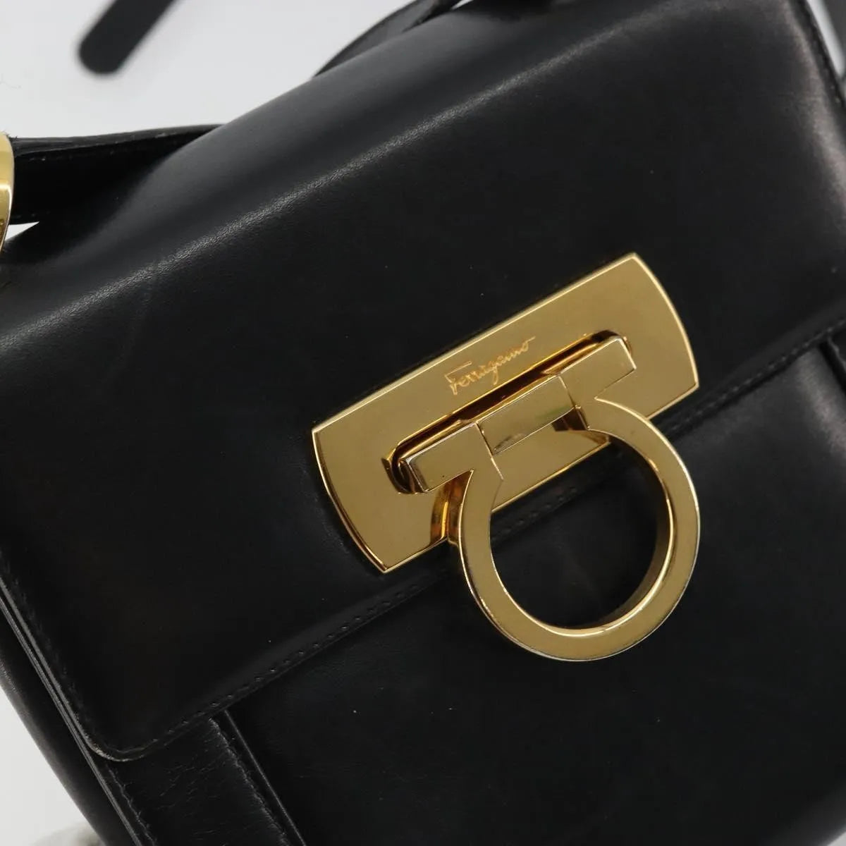 Salvatore Ferragamo Gancini Flap Leather Black Leather Shoulder Bag Bag (Pre-Owned)