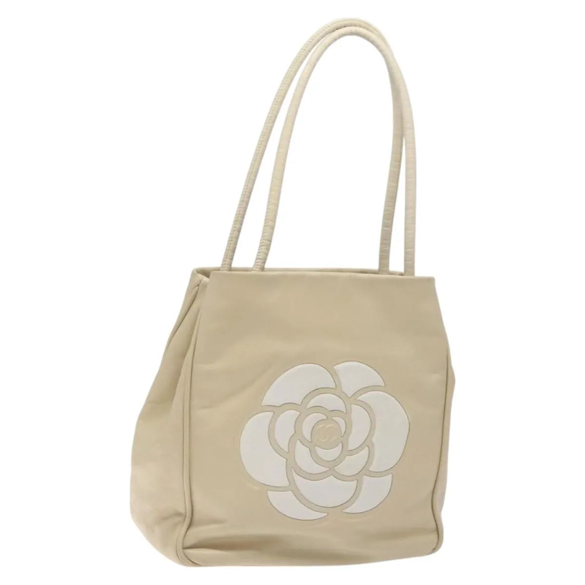 Chanel Camellia Tote Leather Beige Leather Tote Bag Bag (Pre-Owned)