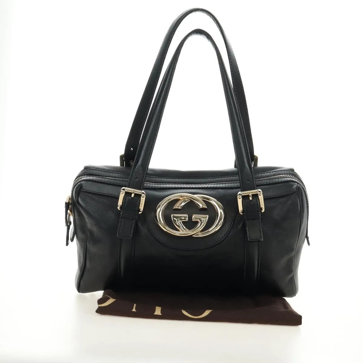 Gucci Britt Boston Duffle Leather Black Leather Handbag (Pre-Owned)