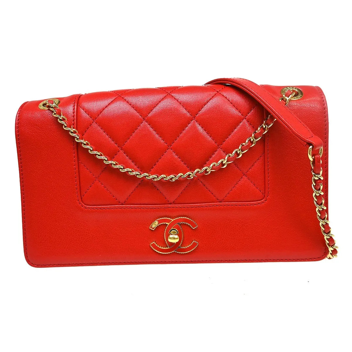 Chanel Mademoiselle Vintage Flap Lambskin Red Leather Shoulder Bag Bag (Pre-Owned)