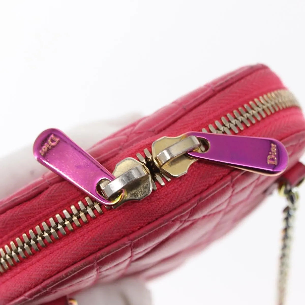 Christian Dior Lady Dior Phone Holder On Chain Cannage Quilt Lambskin Pink Leather Clutche & Pouche Bag (Pre-Owned)
