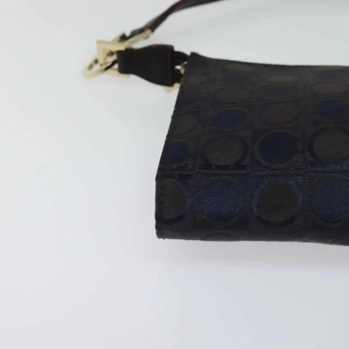 Salvatore Ferragamo Gancini Canvas Navy Canvas Handbag (Pre-Owned)