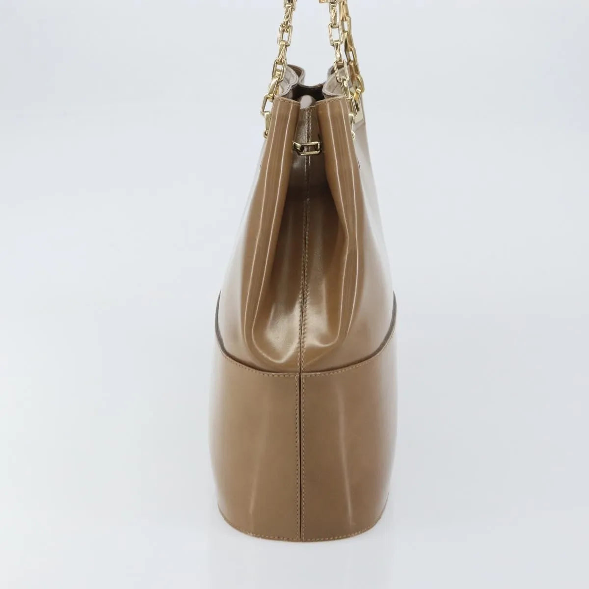 Salvatore Ferragamo Vintage Chain Patent Leather Beige Patent_Leather Shoulder Bag Bag (Pre-Owned)