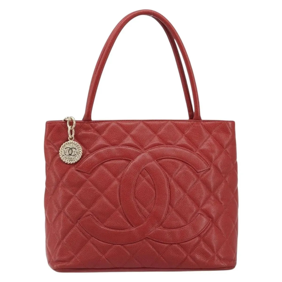 Chanel Medallion Tote Quilted Caviar Red Leather Tote Bag Bag (Pre-Owned)