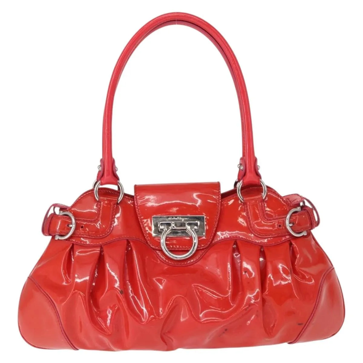 Salvatore Ferragamo Marisa Patent Leather Red Patent_Leather Handbag (Pre-Owned)