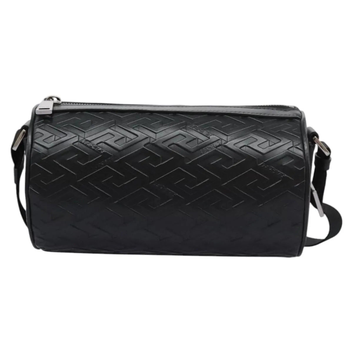 Versace La Greca Leather Black Leather Shoulder Bag Bag (Pre-Owned)