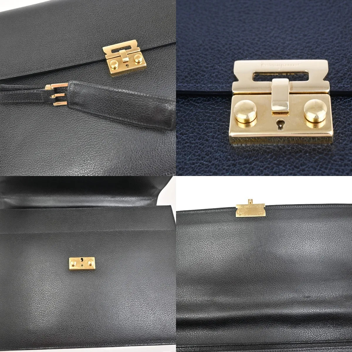 Salvatore Ferragamo Revival Leather Black Leather Briefcase Bag (Pre-Owned)