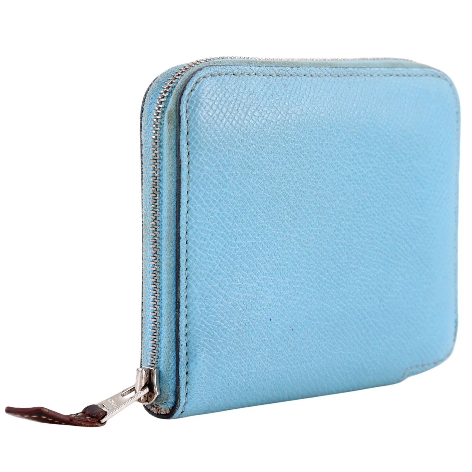 Hermes Azap Silkin Epsom Leather Silk Blue Leather Wallets Accessory (Pre-Owned)