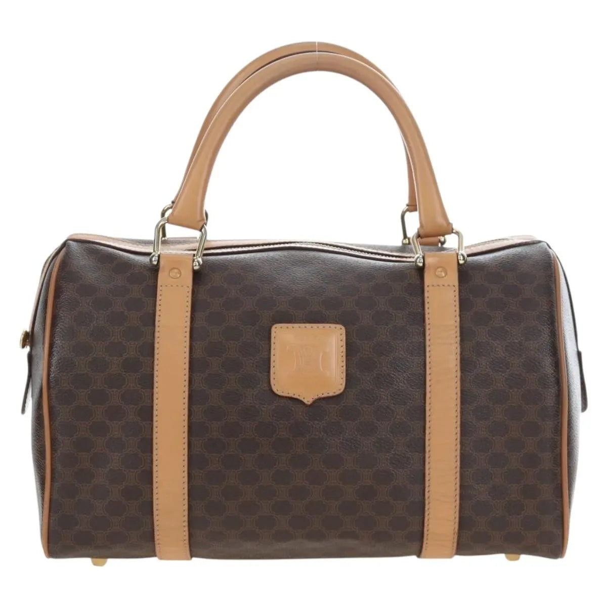 Celine Vintage Macadam Boston Canvas And Leather Brown Pvc Handbag (Pre-Owned)