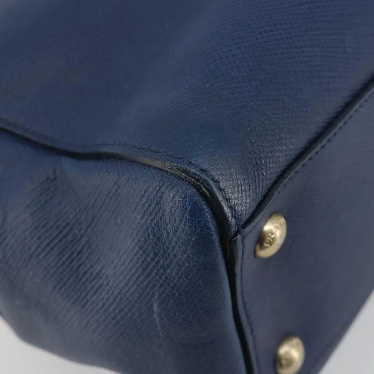 Prada Cuir Frame Double Zip Tote Saffiano Leather Blue Leather Tote Bag Bag (Pre-Owned)