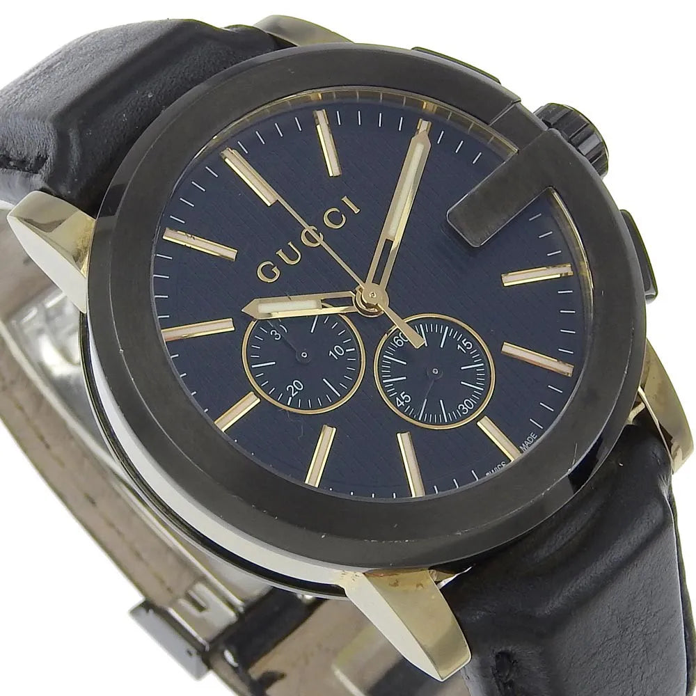 Gucci 101G Chronograph Quartz Watch Stainless Steel And Guccissima Leather With Diamond Markers Watch (Pre-Owned)