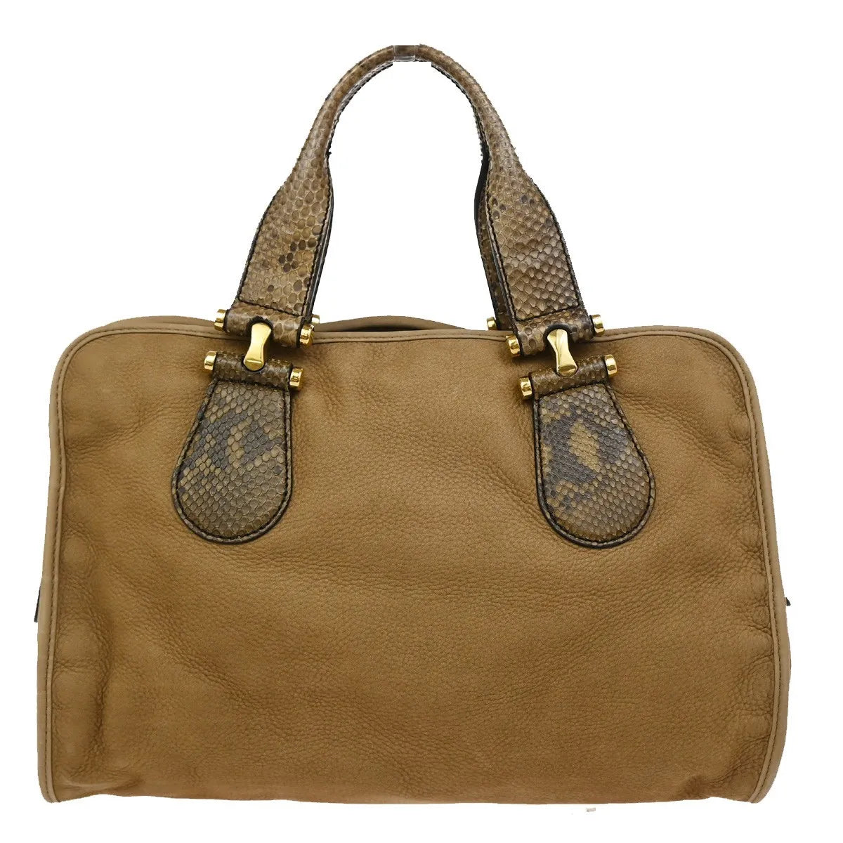 Gucci Twice Satchel Nubuck With Python Brown Suede Handbag (Pre-Owned)