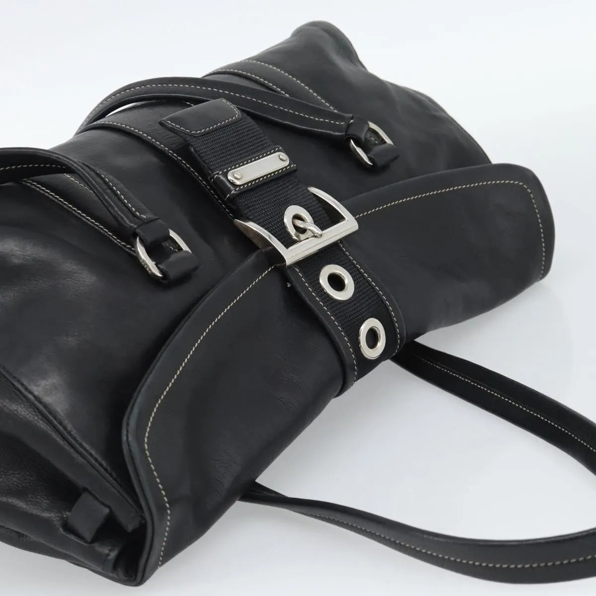 Prada Convertible Shopping Tote Saffiano Leather Saffiano Leather Black Leather Tote Bag Bag (Pre-Owned)