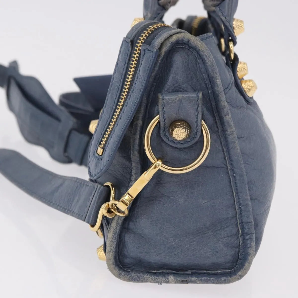 Balenciaga City Giant Studs Leather Blue Leather Handbag (Pre-Owned)