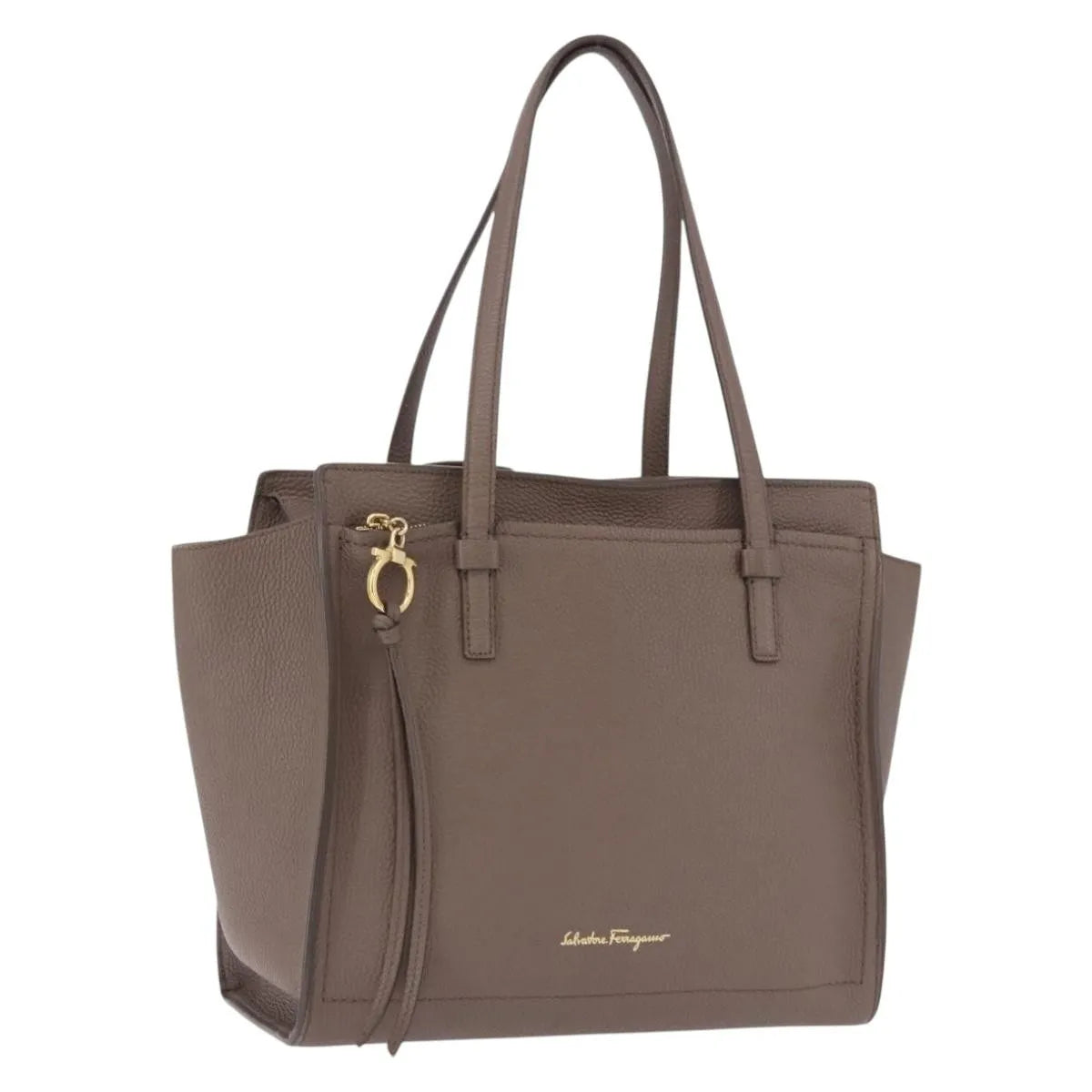 Salvatore Ferragamo Amy Tote Pebbled Leather Beige Leather Tote Bag Bag (Pre-Owned)
