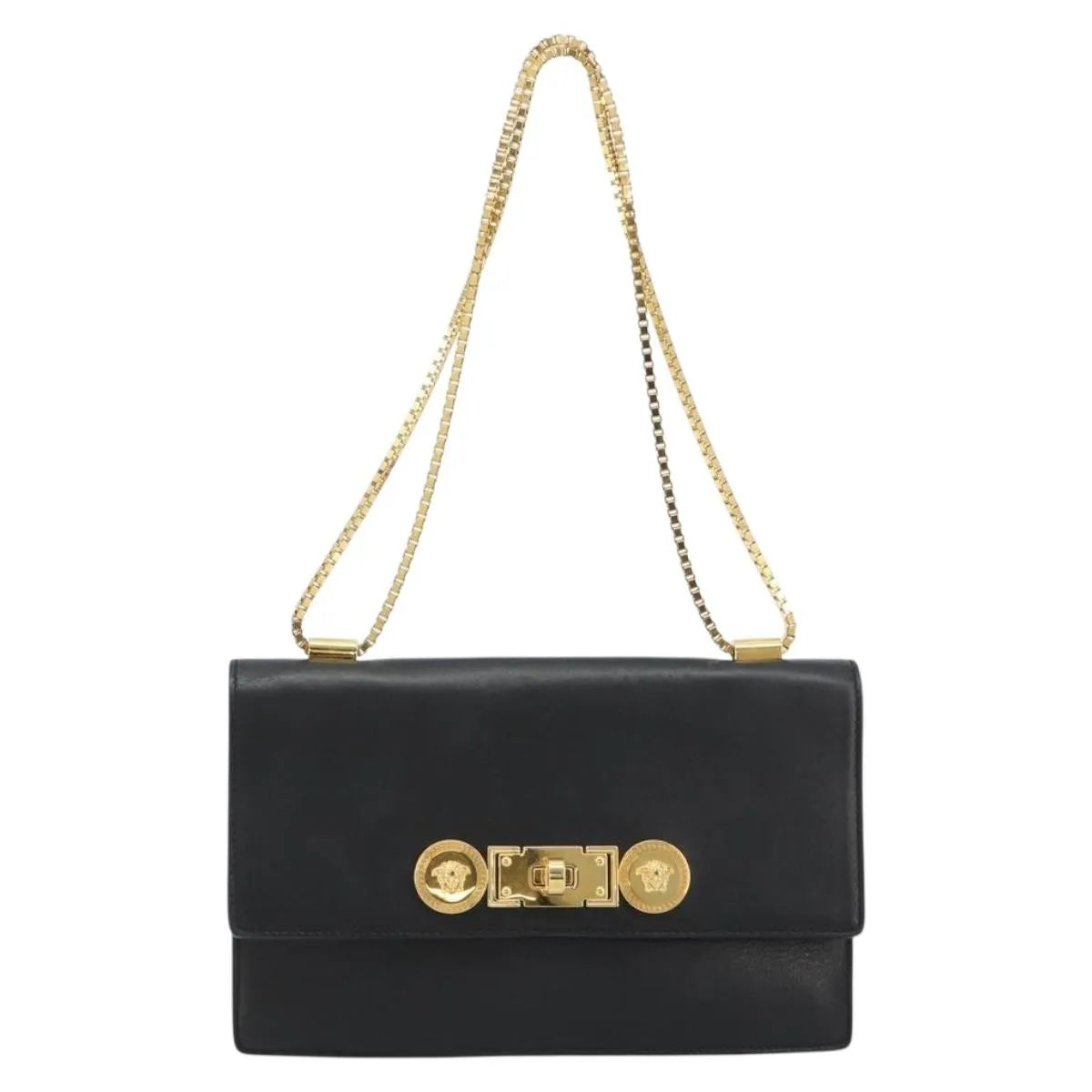 Versace Medusa Flap Chain Leather Black Leather Shoulder Bag Bag (Pre-Owned)