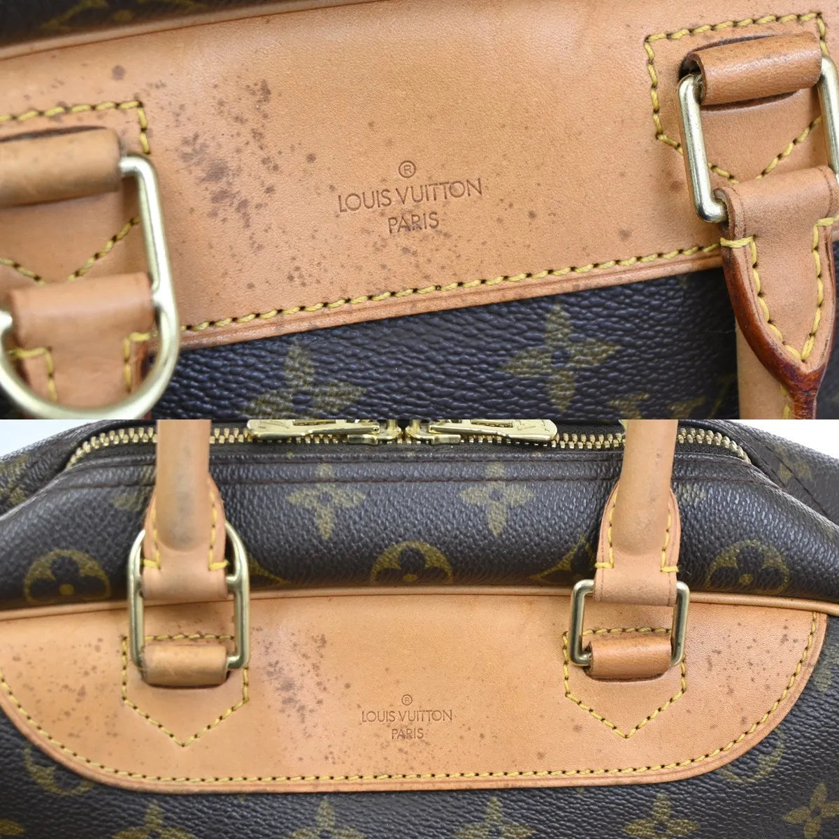 Louis Vuitton Deauville Monogram Canvas Brown Leather Handbag (Pre-Owned)