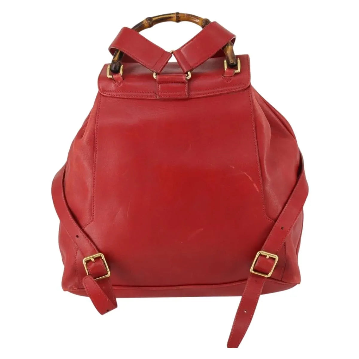 Gucci Vintage Bamboo Leather Red Leather Backpack Bag (Pre-Owned)