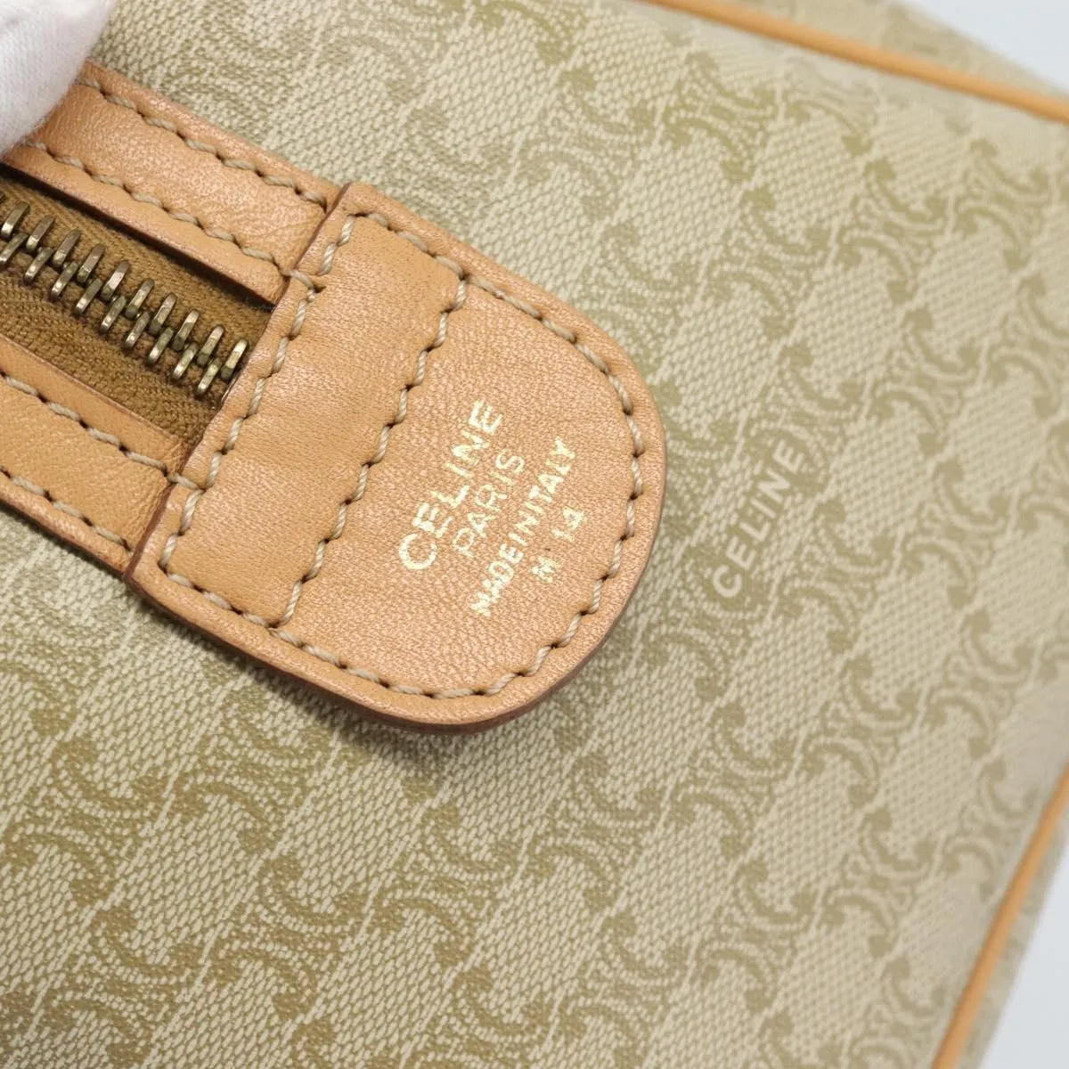 Celine Vintage Macadam Boston Canvas Beige Canvas Handbag (Pre-Owned)