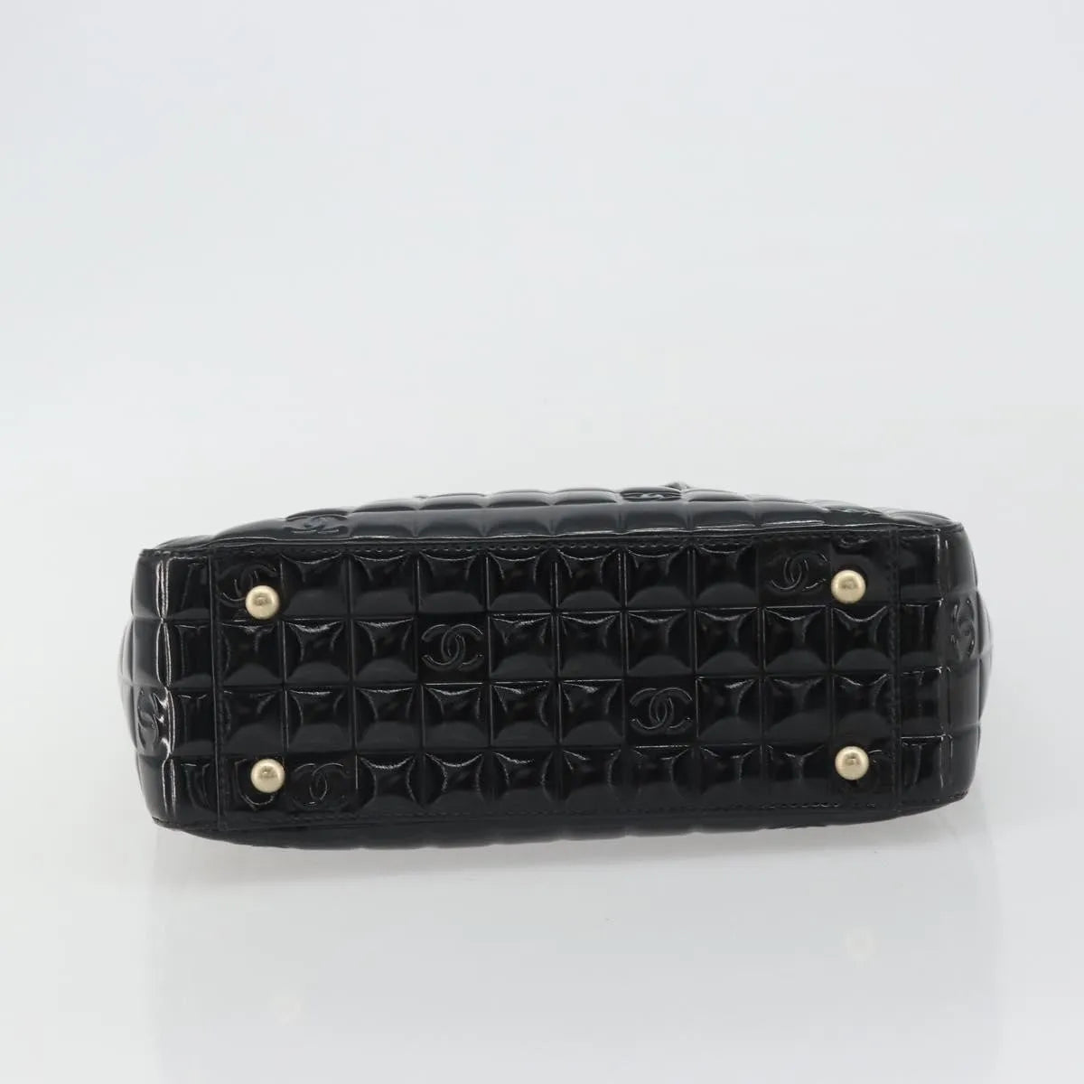 Chanel Chocolate Bar Cc Tote Quilted Patent Black Patent_Leather Tote Bag Bag (Pre-Owned)