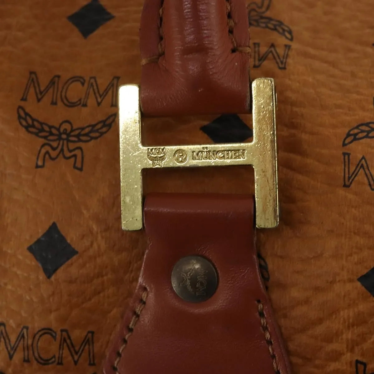 MCM Vicetos Logogram Boston Brown Leather Travel Bag Bag (Pre-Owned)
