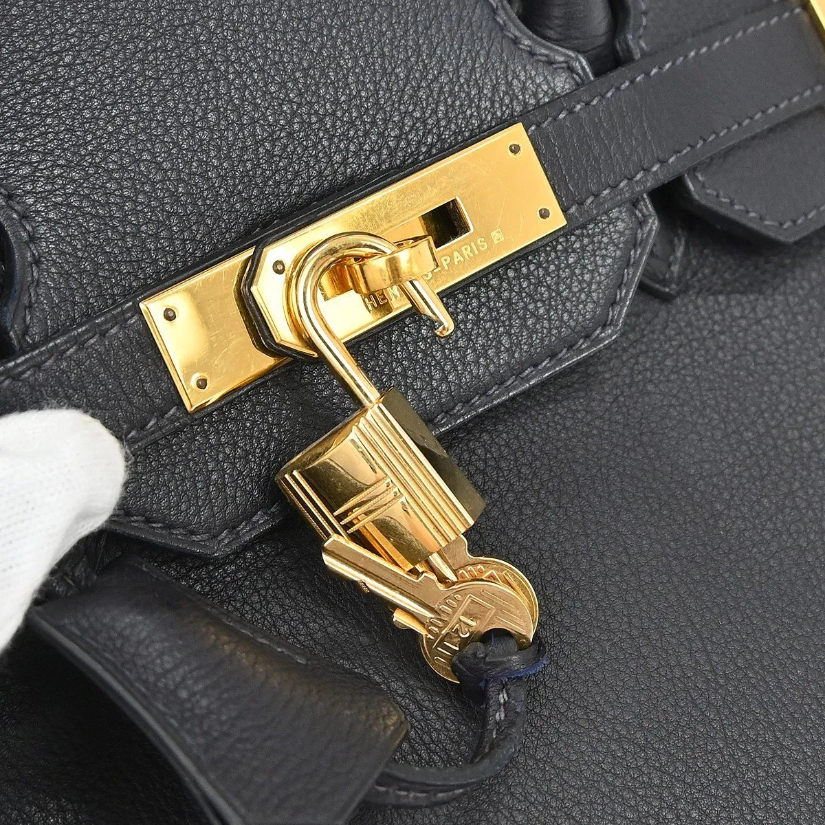 Hermes Birkin Blue Togo With Gold Hardware Blue Leather Handbag (Pre-Owned)