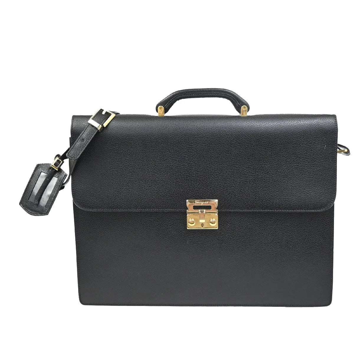 Salvatore Ferragamo Revival Leather Black Leather Briefcase Bag (Pre-Owned)