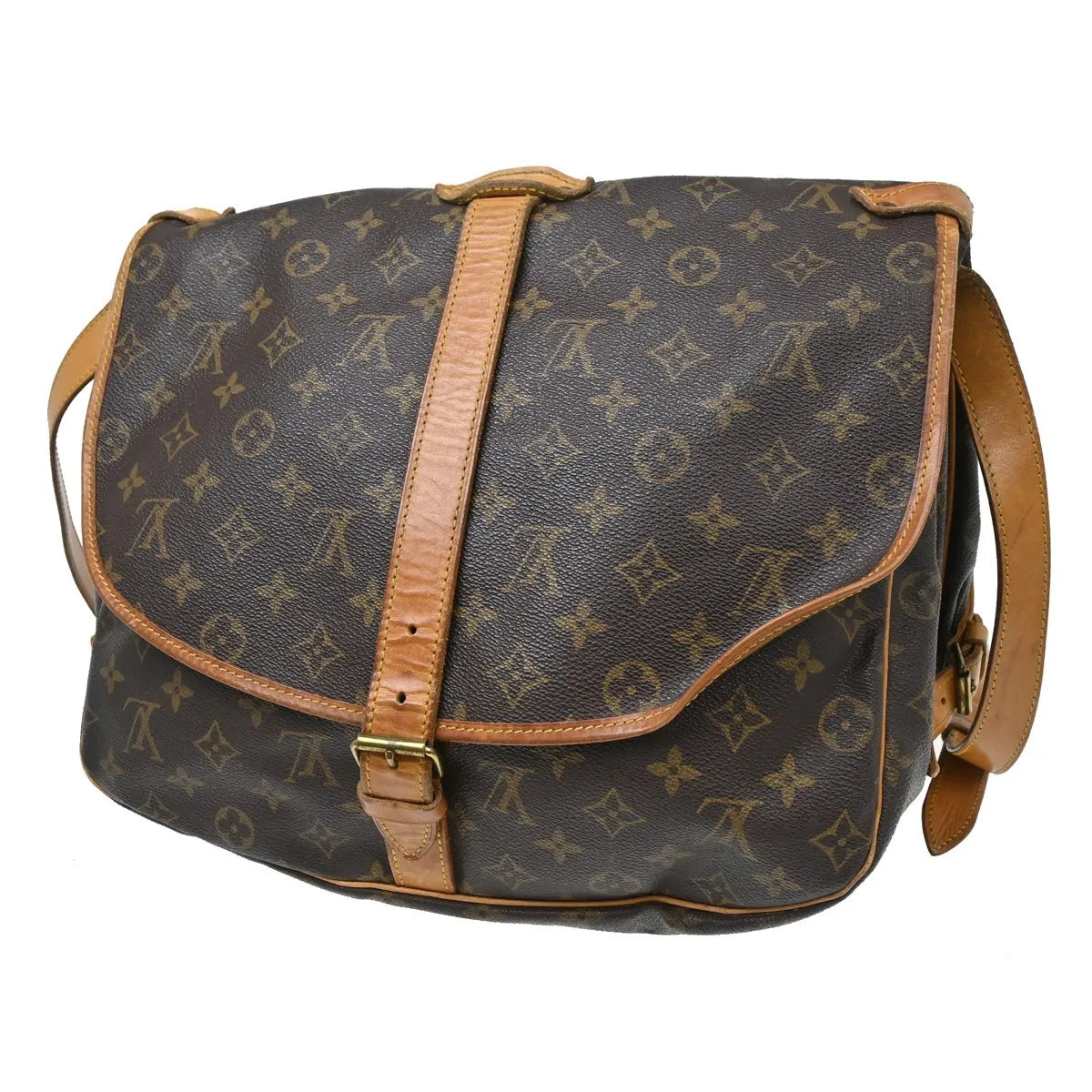 Louis Vuitton Saumur Handbag Monogram Canvas Brown Canvas Shoulder Bag Bag (Pre-Owned)