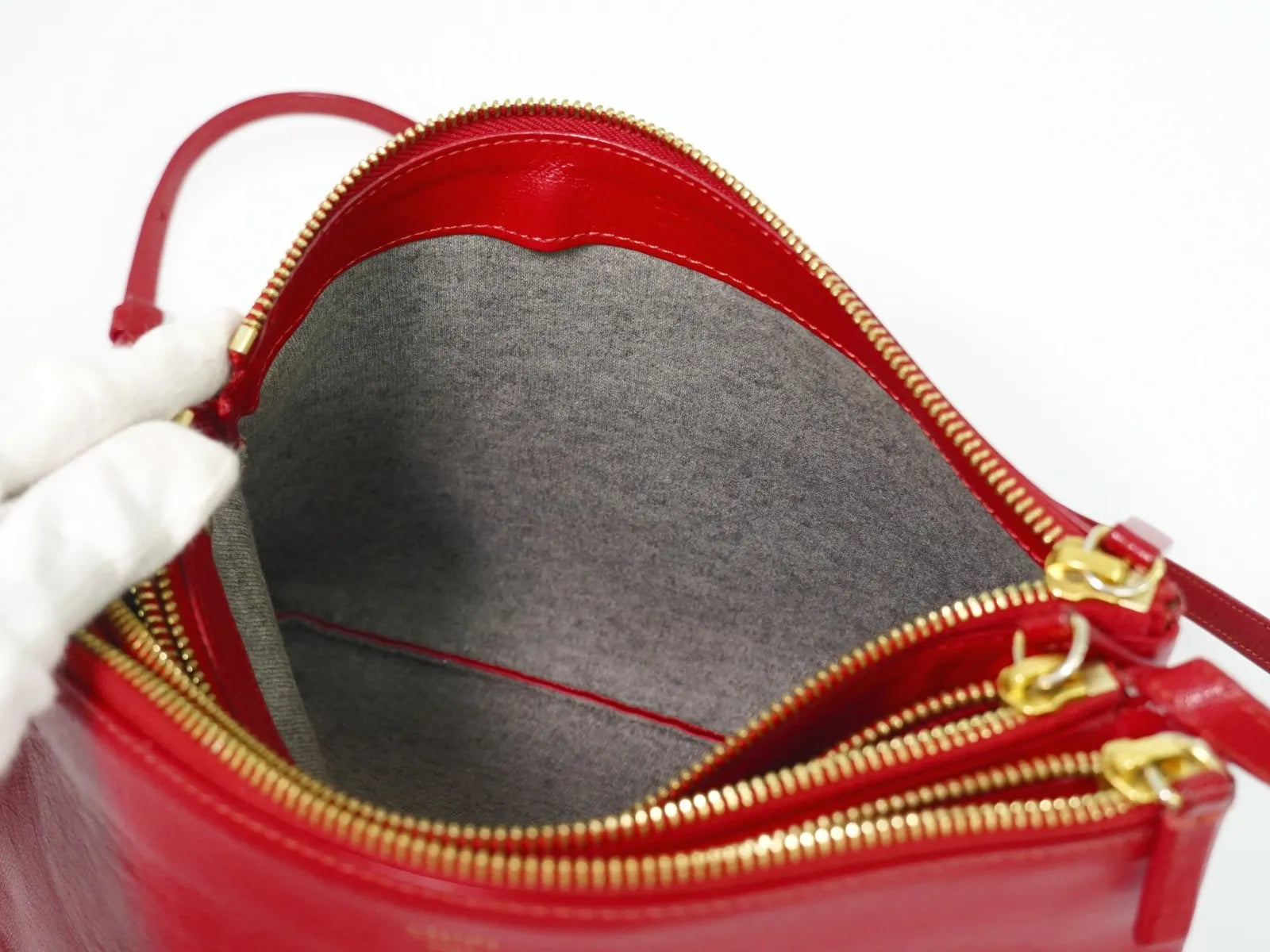 Celine Trio Leather Red Leather Shoulder Bag Bag (Pre-Owned)